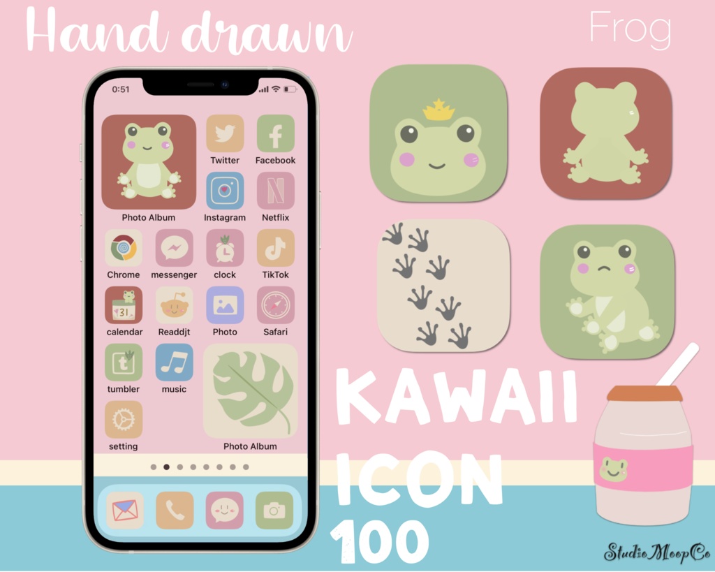 Hand drawn Kawaii icon 100(frog)