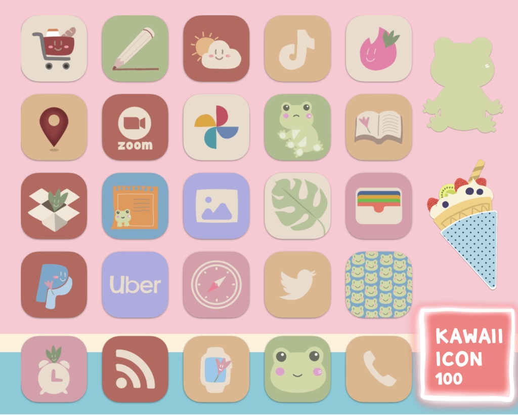 Hand drawn Kawaii icon 100(frog)