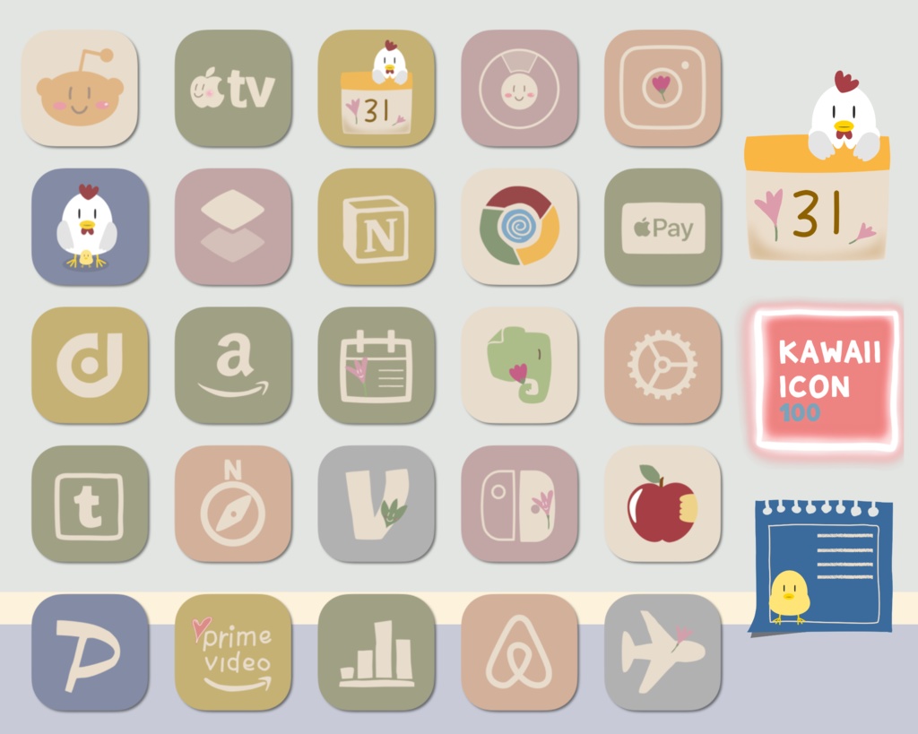 Hand drawn Kawaii icon 100(chicken)