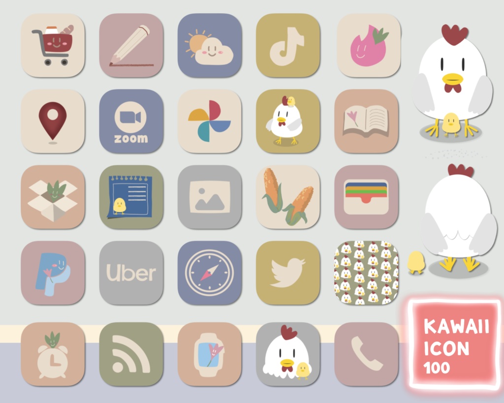 Hand drawn Kawaii icon 100(chicken)