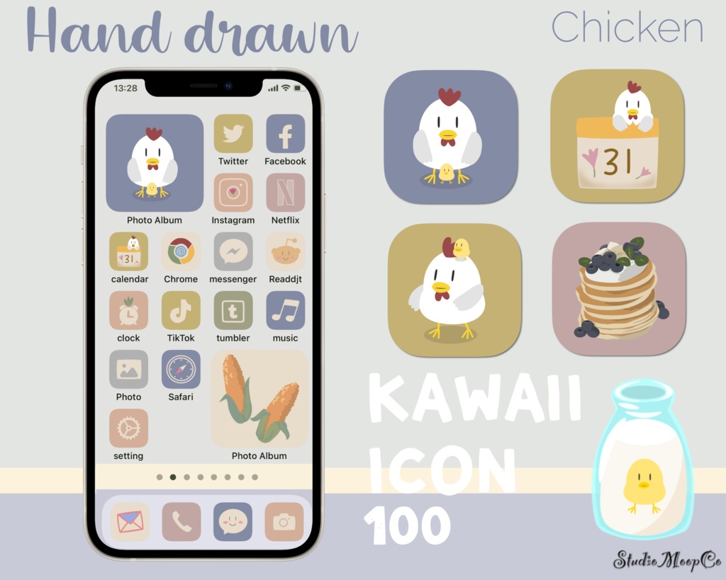 Hand drawn Kawaii icon 100(chicken)
