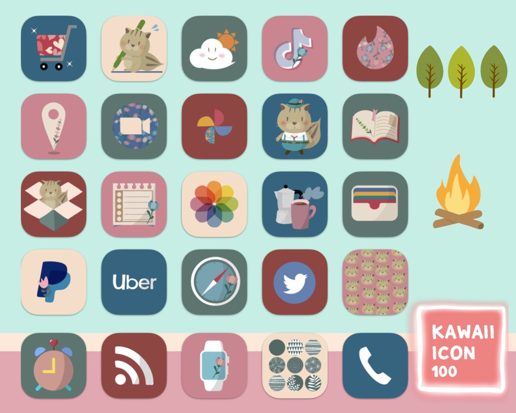 Hand drawn Kawaii icon 100(Squirrel)