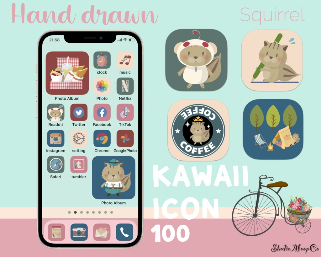 Hand drawn Kawaii icon 100(Squirrel)