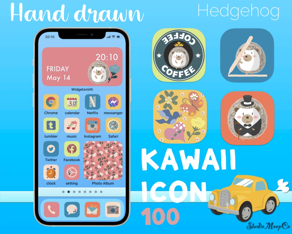 Hand drawn Kawaii icon100(Hedgehog)