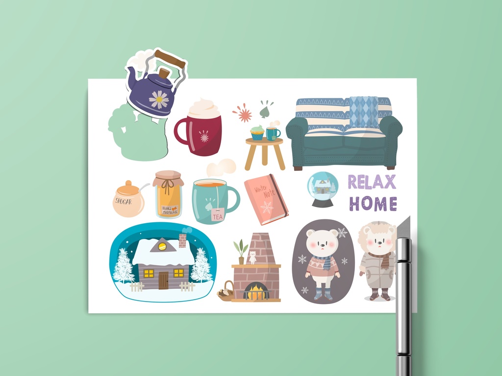 winter bear material digital sticker set , 冬 シロクマ デジタルステッカーセット