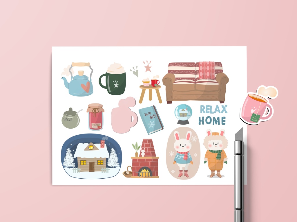 winter rabbit material digital sticker set ,冬うさぎデジタルステッカーセット