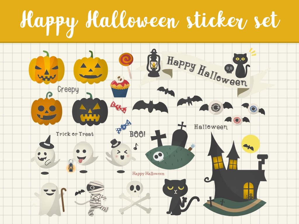 Happy Halloween material sticker set ,ハッピーハロウィンステッカーセット