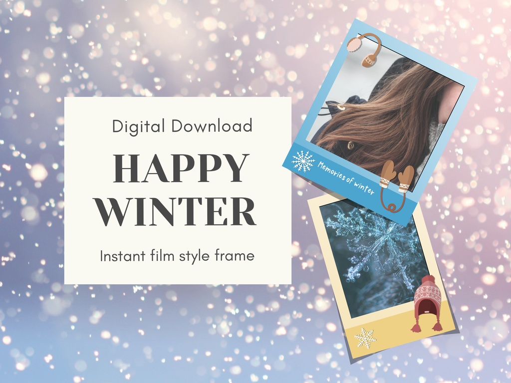 Instant film style frame happy winter,インスタントフィルム風フレームハッピーウインター