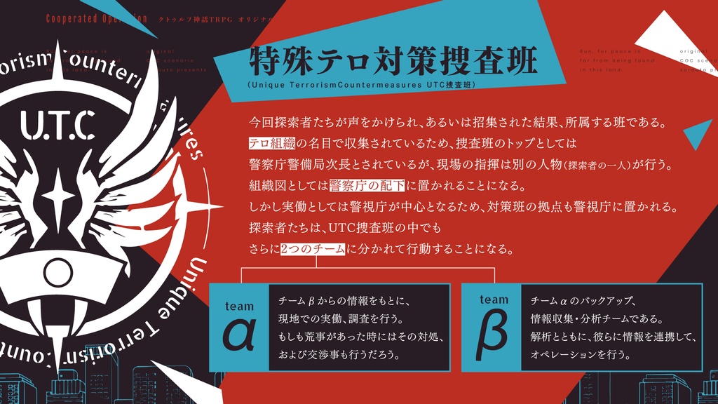 【CoC6th】Cooperated Operation【活劇×チームプレイ×事件調査】