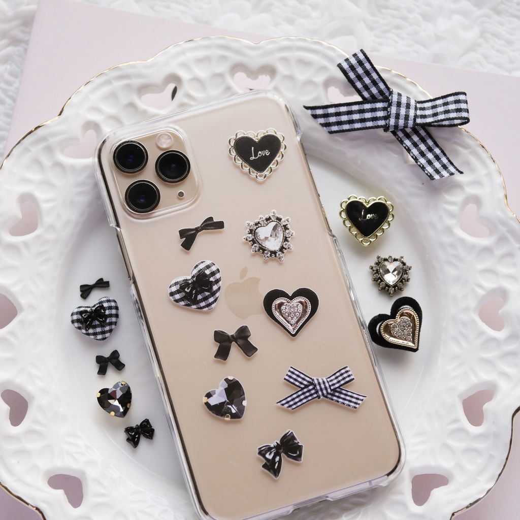 black♡ハート&ビジューgirly parts/クリアiPhoneケース