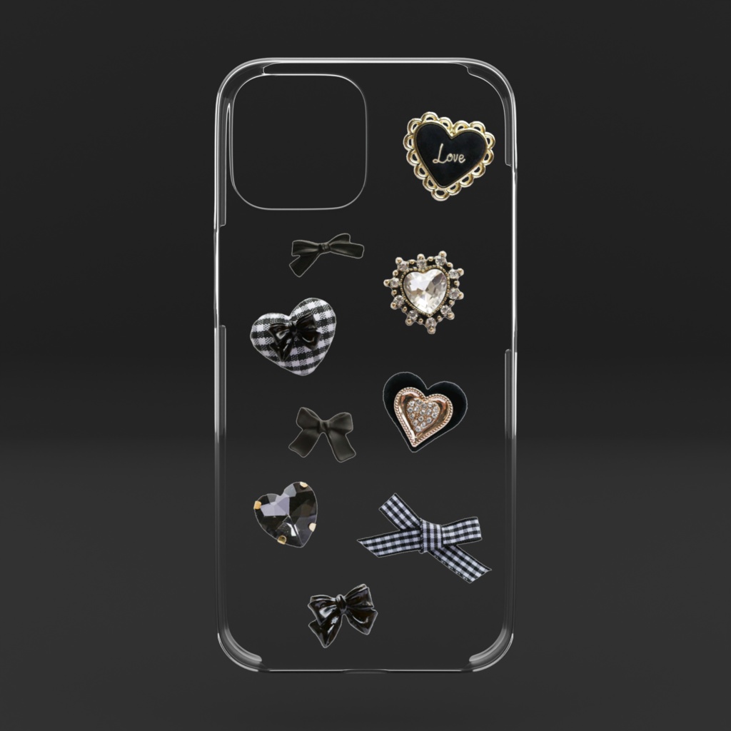 black♡ハート&ビジューgirly parts/クリアiPhoneケース
