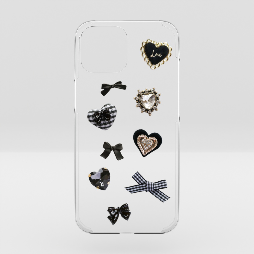 black♡ハート&ビジューgirly parts/クリアiPhoneケース