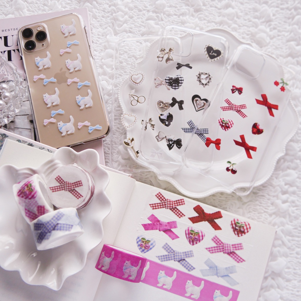 black♡ハート&ビジューgirly parts/クリアiPhoneケース