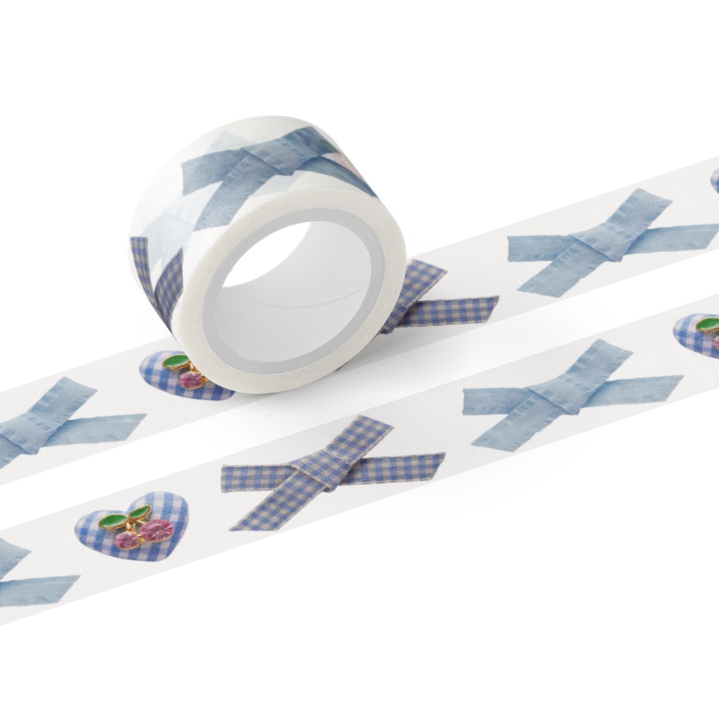 20mm幅ブルーなリボン&ハート・マスキングテープ