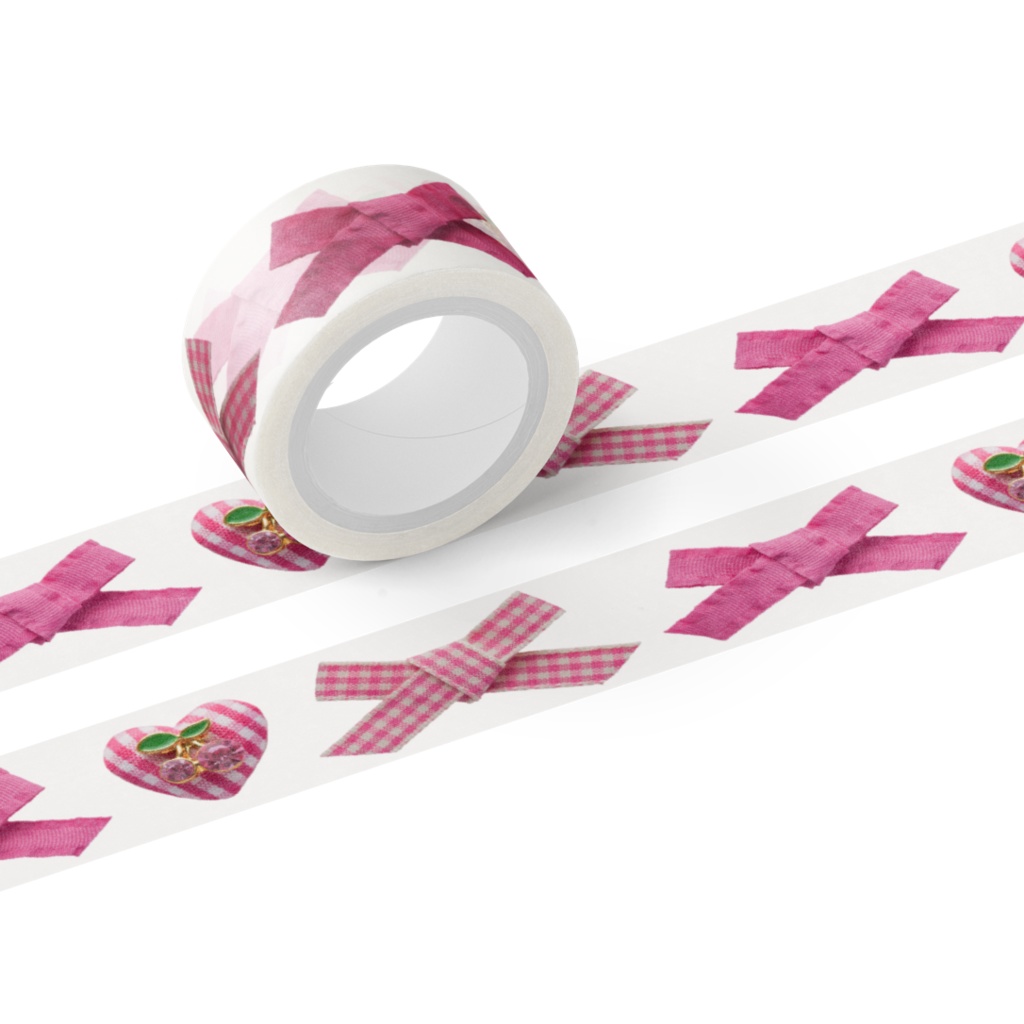 20mm幅ピンクなリボン＆ハート・マスキングテープ
