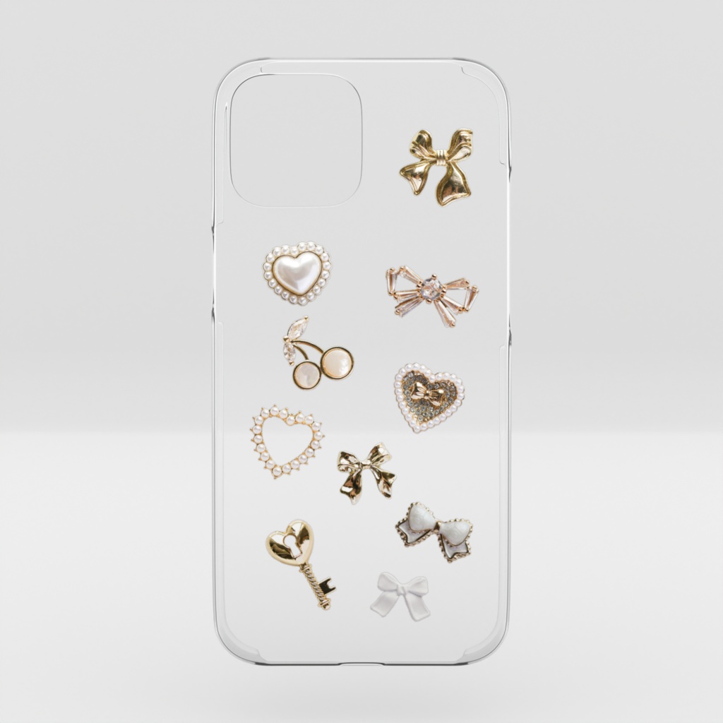 white&gold♡リボン&ハート/クリアiPhoneケース