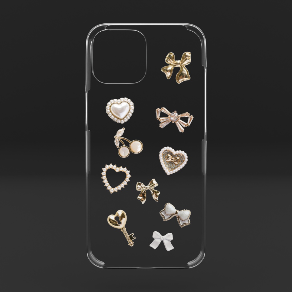 white&gold♡リボン&ハート/クリアiPhoneケース