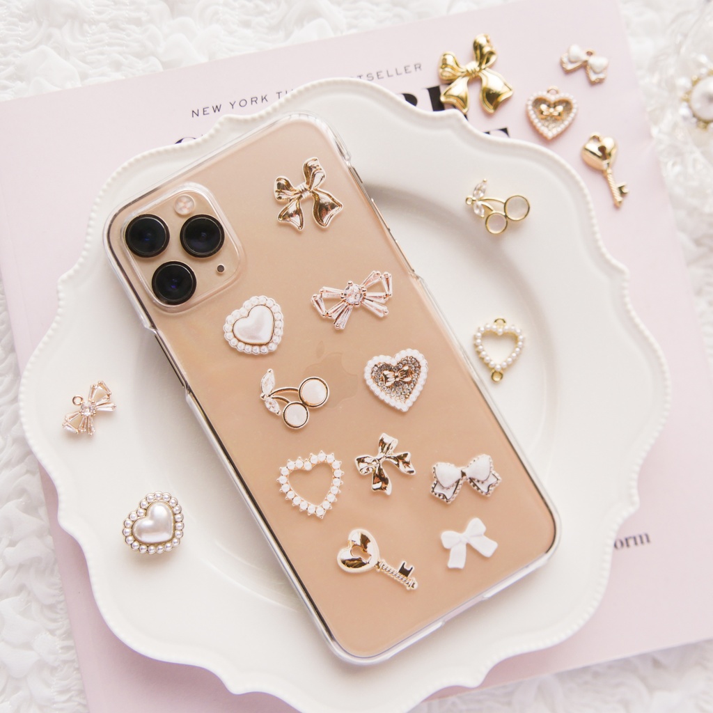 white&gold♡リボン&ハート/クリアiPhoneケース