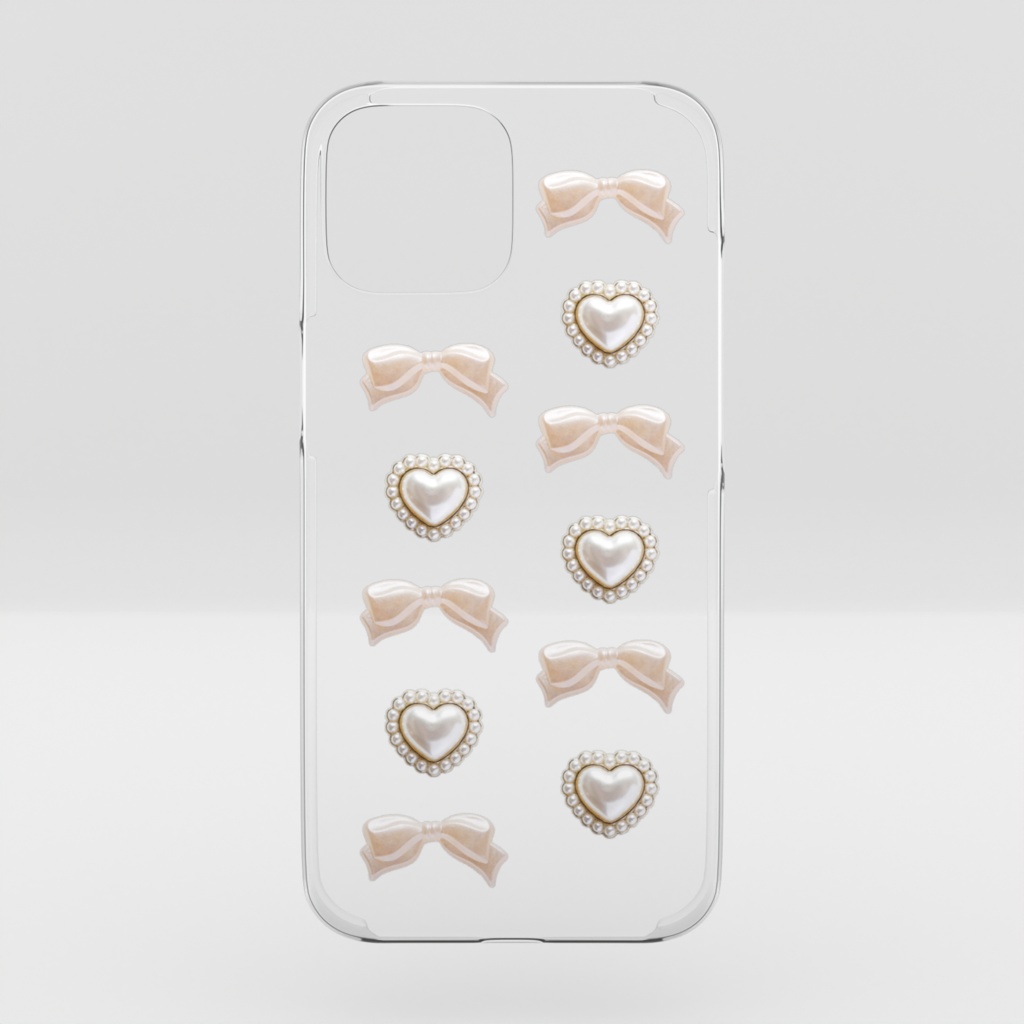 white pearl♡ハート&リボン girly parts/クリアiPhoneケース