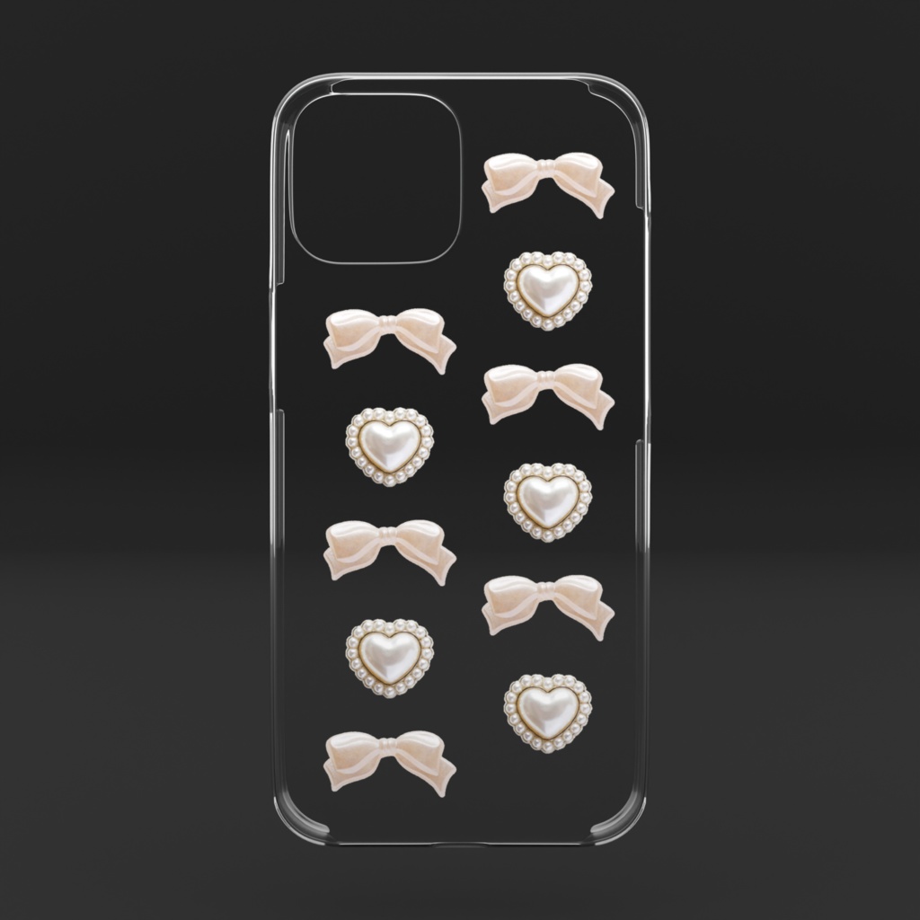white pearl♡ハート&リボン girly parts/クリアiPhoneケース