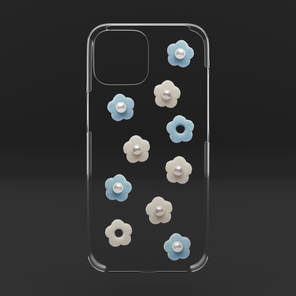 white&blue フラワー&パール girly parts/クリアiPhoneケース
