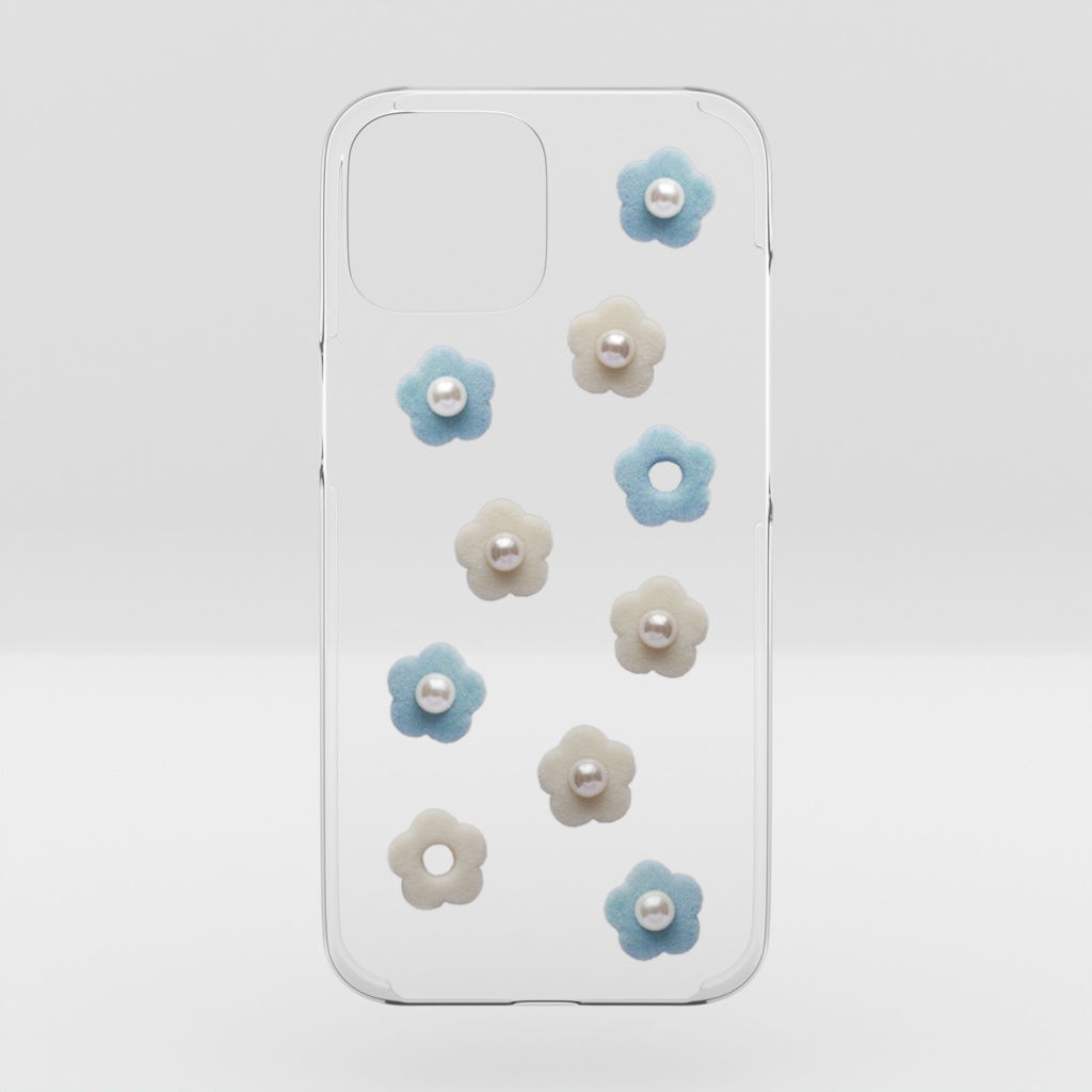 white&blue フラワー&パール girly parts/クリアiPhoneケース