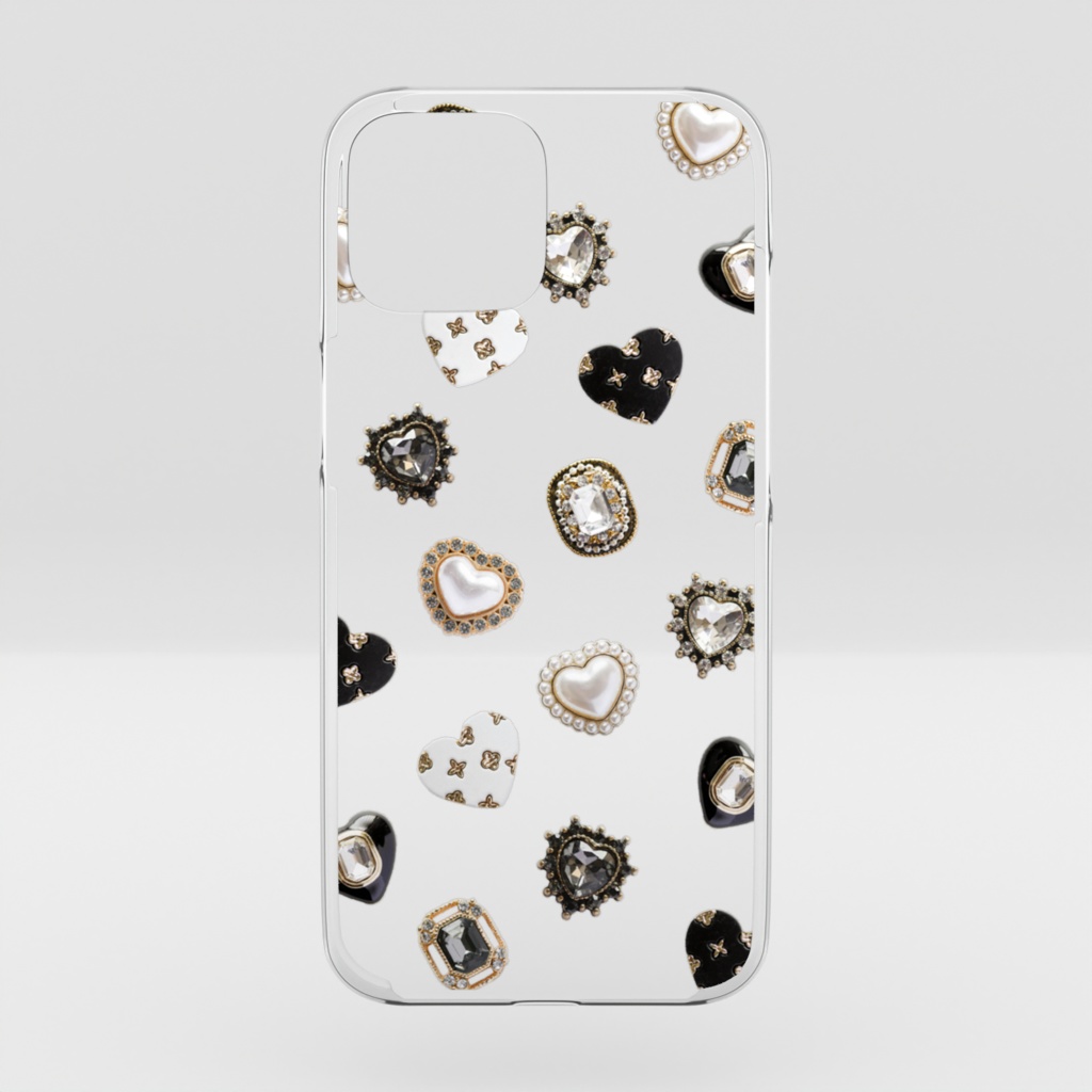 ブラックハートいっぱい・クリアiPhoneケース