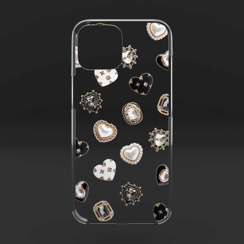 ブラックハートいっぱい・クリアiPhoneケース