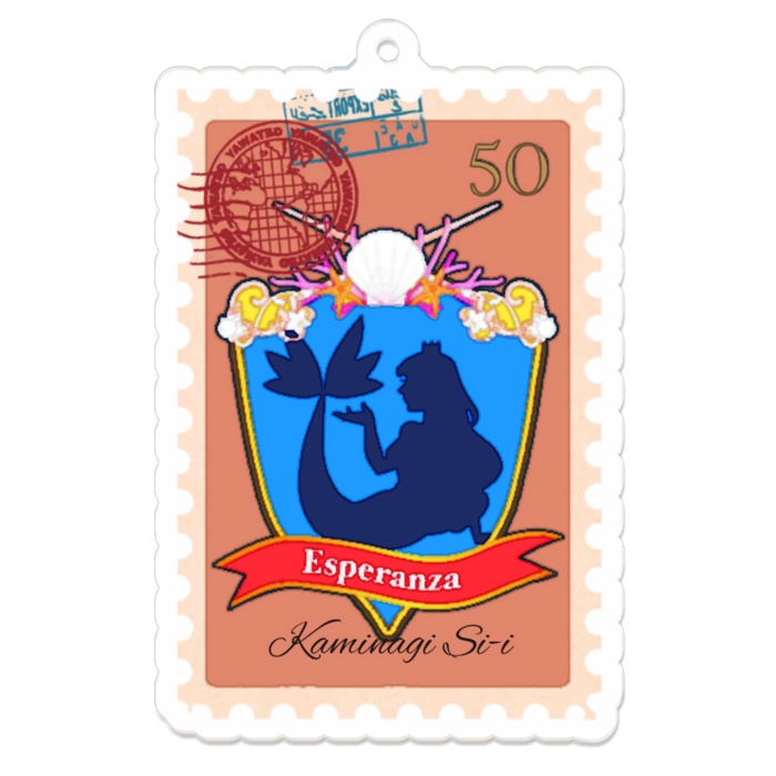 アクリルキーホルダー切手風（コーティング） - 70 x 70 (mm)