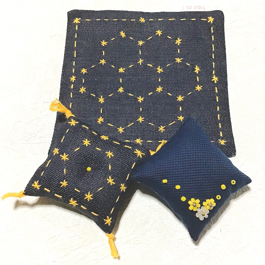 ラグ3点セット「刺し子&ビーズ」
