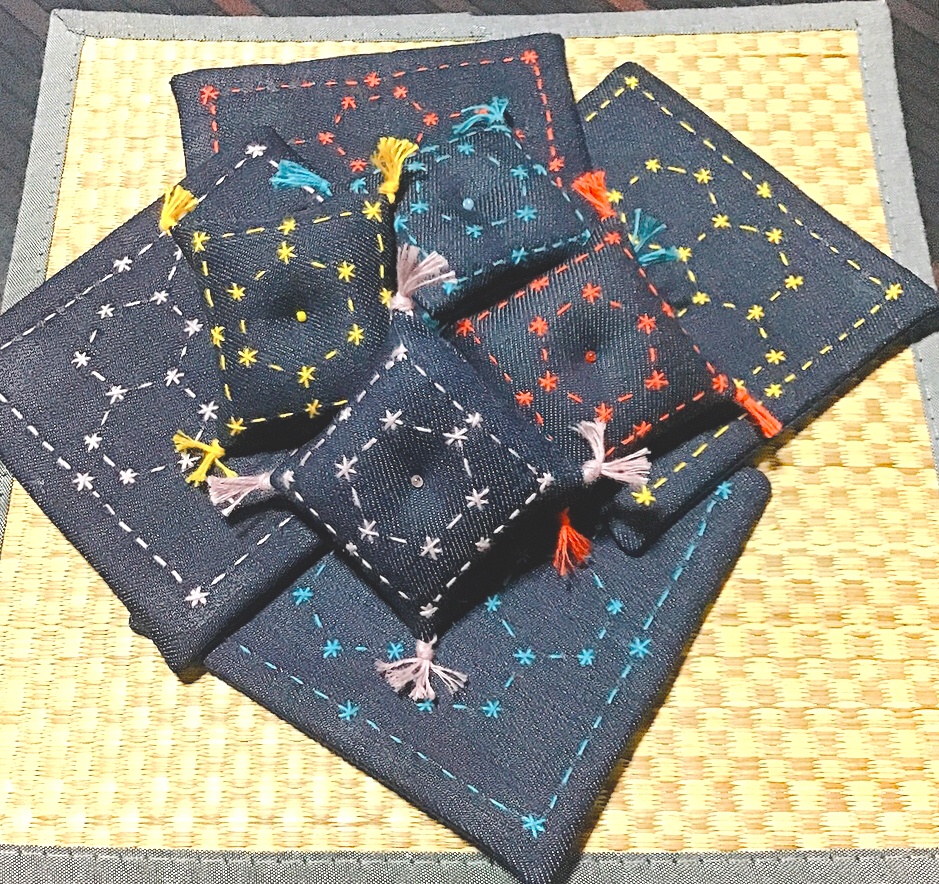 ラグ3点セット「刺し子&ビーズ」