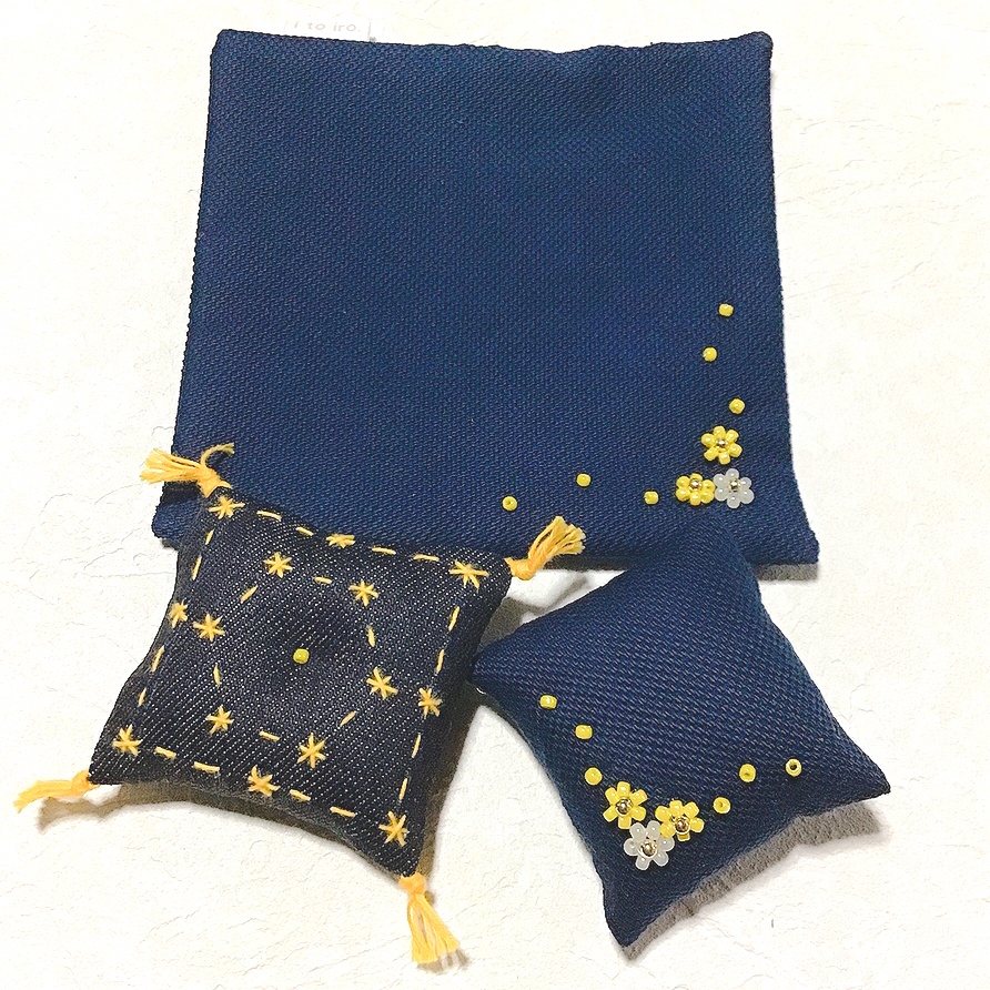 ラグ3点セット「刺し子&ビーズ」