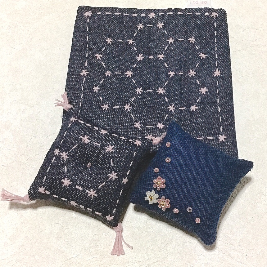 ラグ3点セット「刺し子&ビーズ」