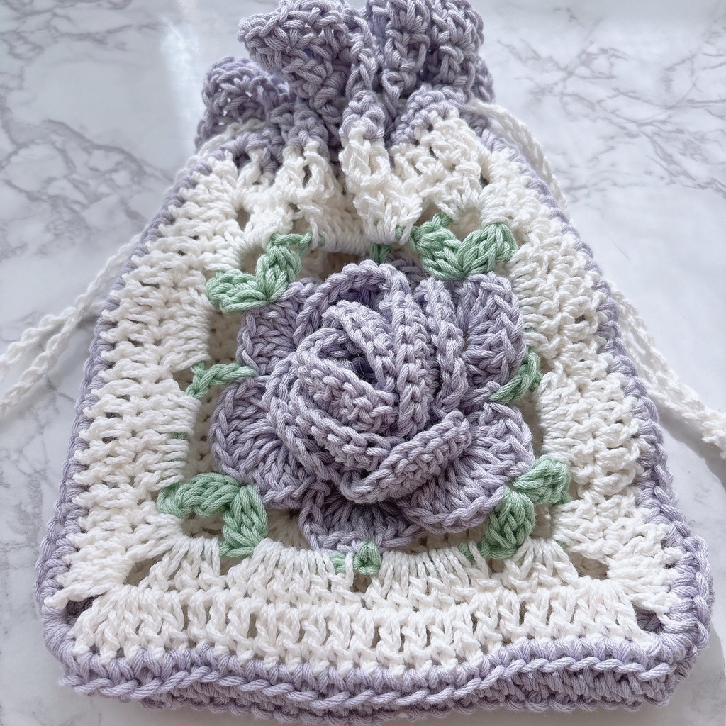 薄パープル薔薇の巾着