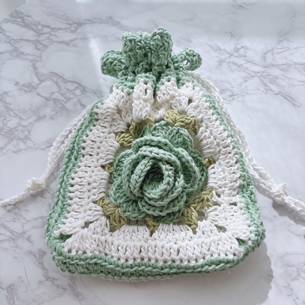 グリーン薔薇の巾着