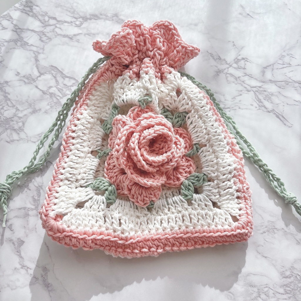 ラブリーピンク薔薇の巾着