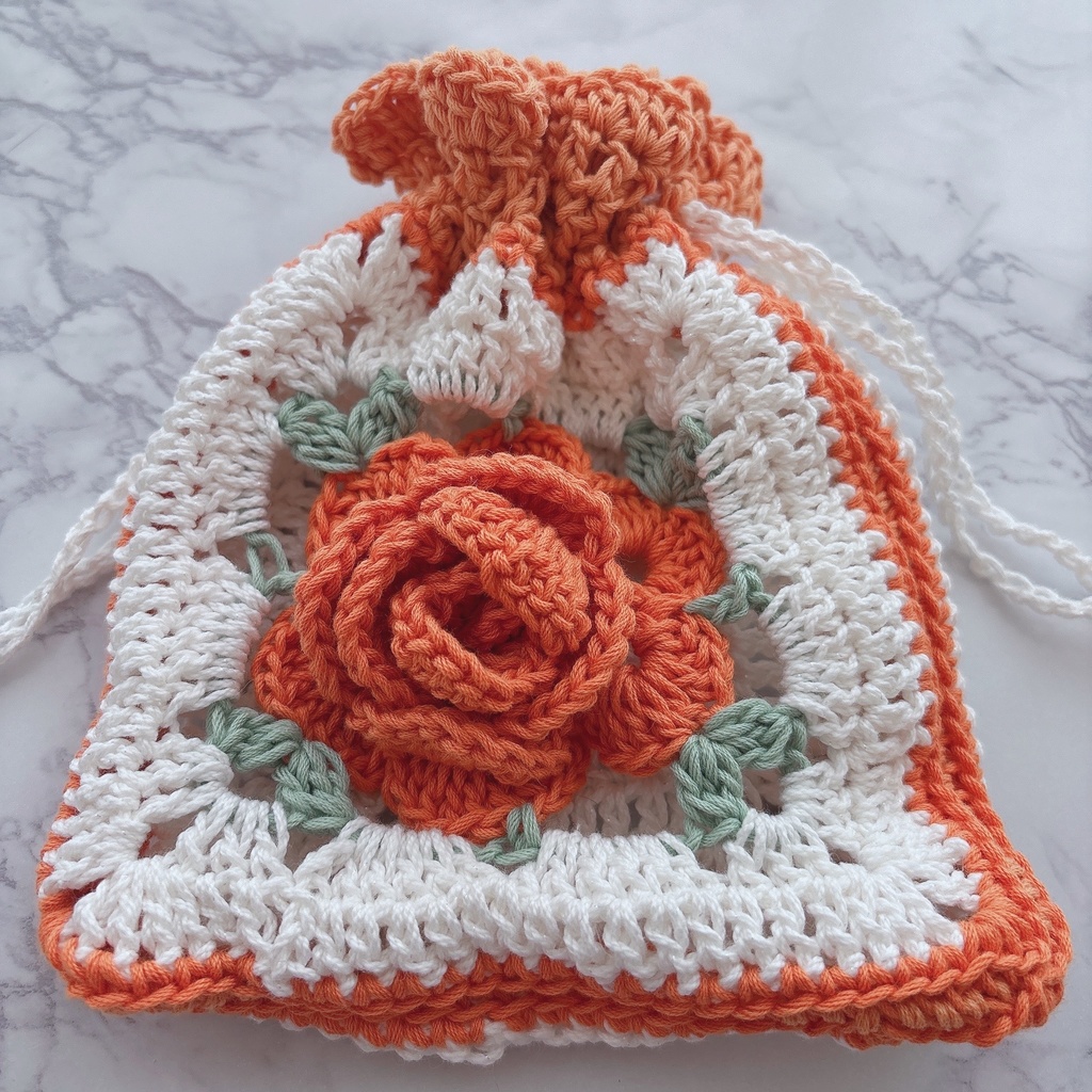 オレンジ薔薇の巾着