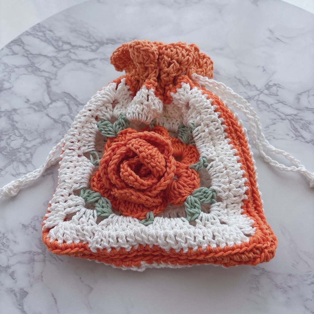 オレンジ薔薇の巾着