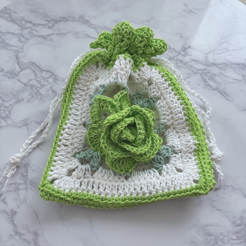 蛍光グリーン薔薇の巾着