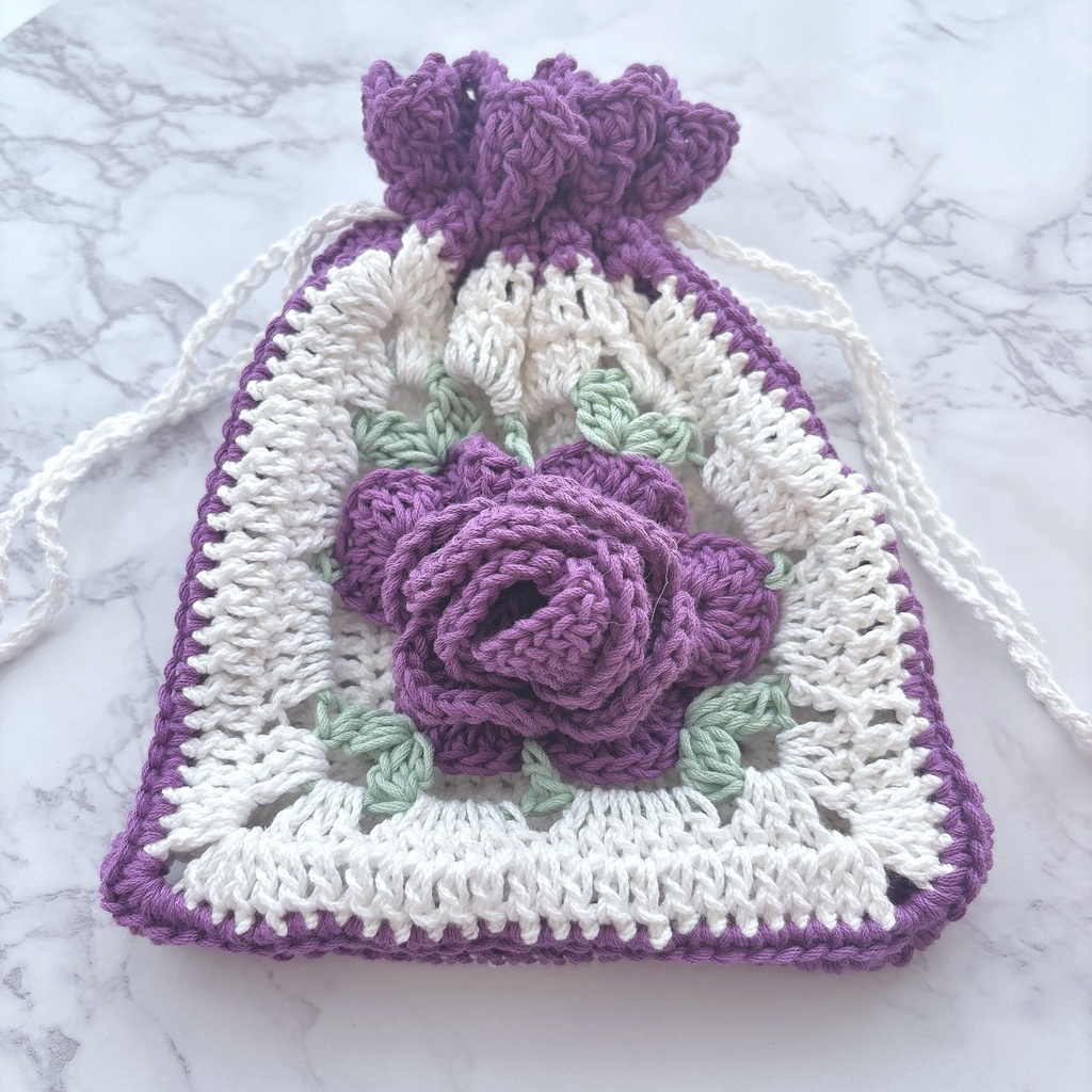 濃パープルの薔薇の巾着