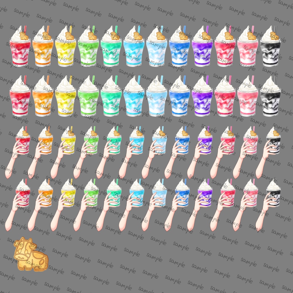 【イラスト素材】ミルクデザートドリンクセット