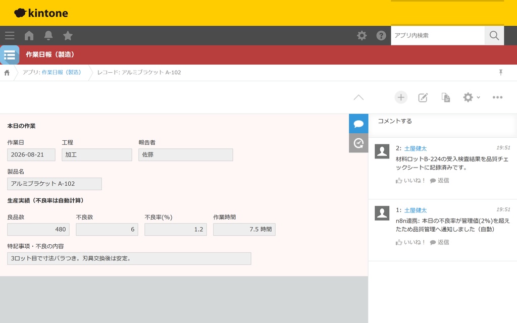 pullie 製造業パック|kintone対応 作業日報・品質チェック・設備点検のアプリテンプレート3点セット