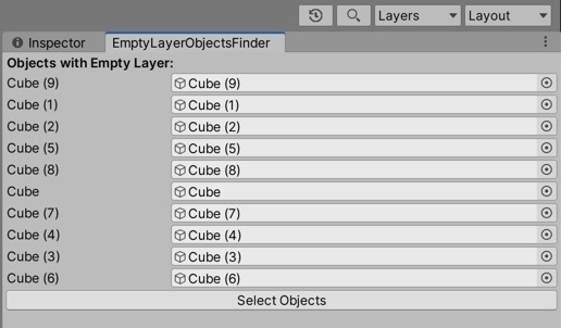 【レイヤーが空欄のオブジェクトを見つけるUnityエディタ拡張】Empty Layer Objects Finder
