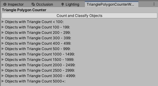 【三角ポリゴン数ごとに分類して一覧表示できるUnityエディタ拡張】Triangle Polygon Counter