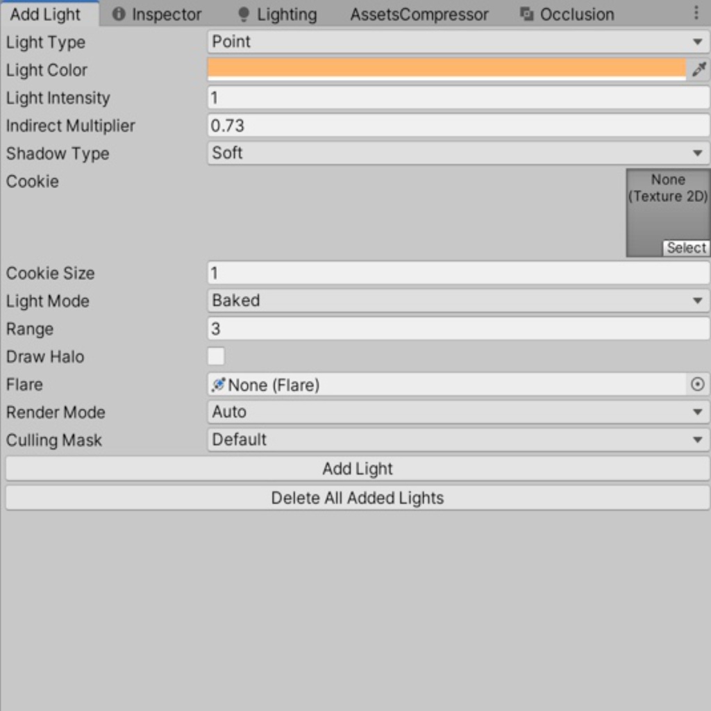 Add Light - 選択したオブジェクトの位置に任意のライトを一括で配置できるUnityエディタ拡張