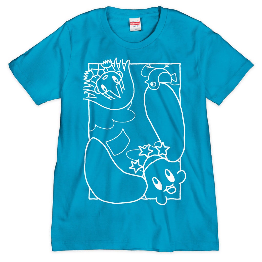 「白い駅」Tシャツ（シルクスクリーン印刷）（ターコイズブルー）
