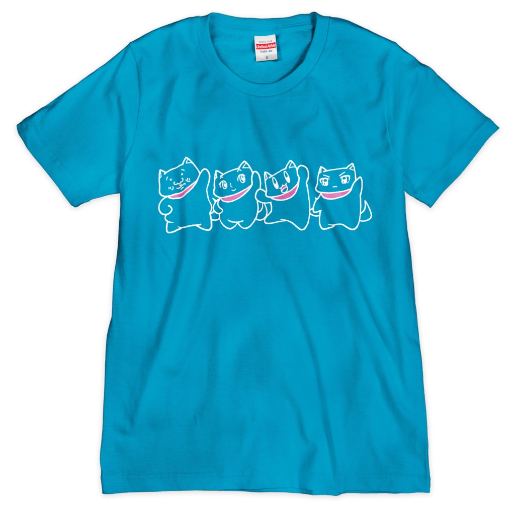 「いぬいぬ家族」Tシャツ(シルクスクリーン印刷)(ターコイズブルー)