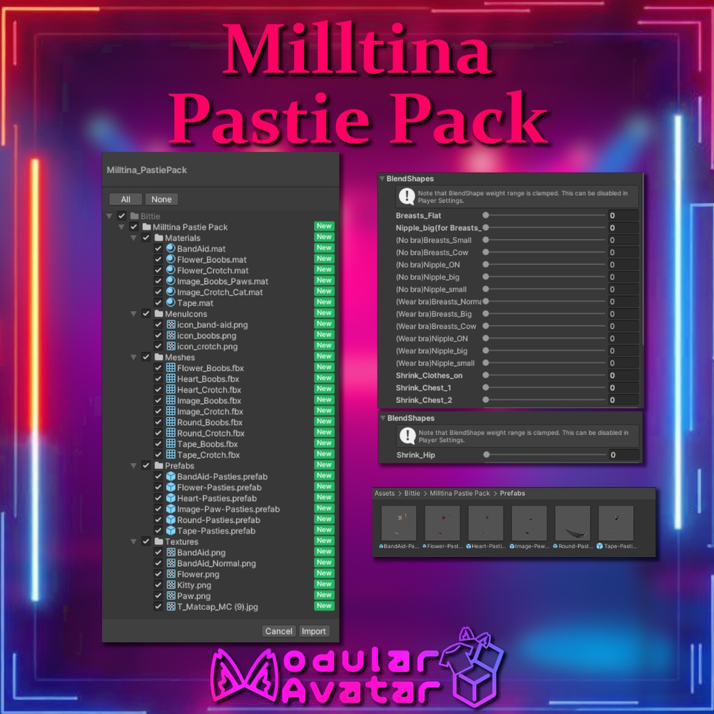 Milltina用 Pastie Pack(ニプレス・乳首カバー)【Modular Avatar対応】