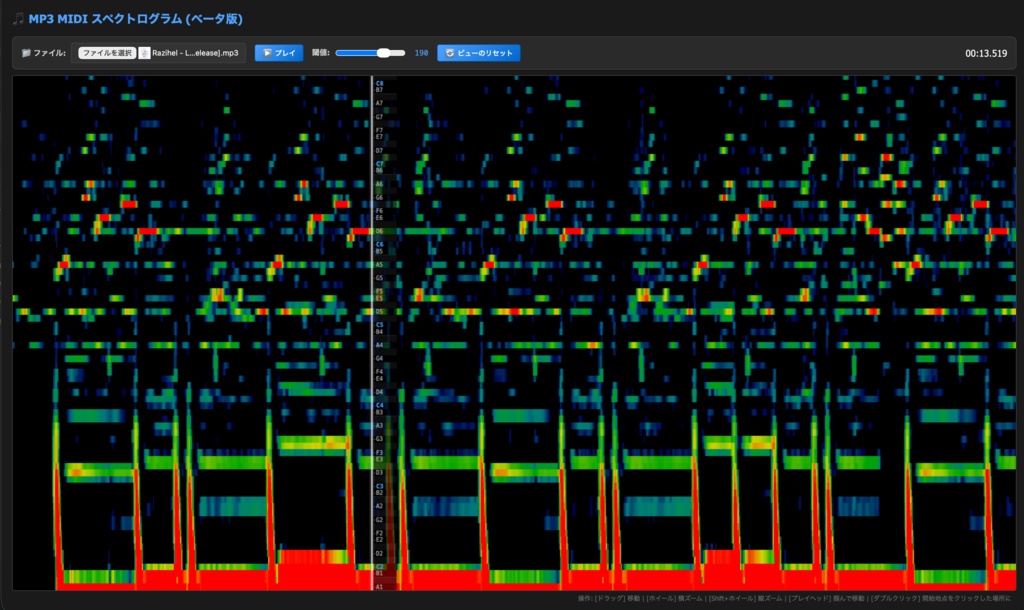 【Free】PCオフライン用 MP3 MIDI スペクトログラム （ベータ版）