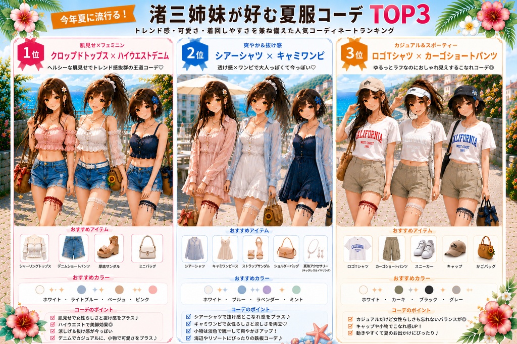渚三姉妹　夏服コーデランキング TOP3